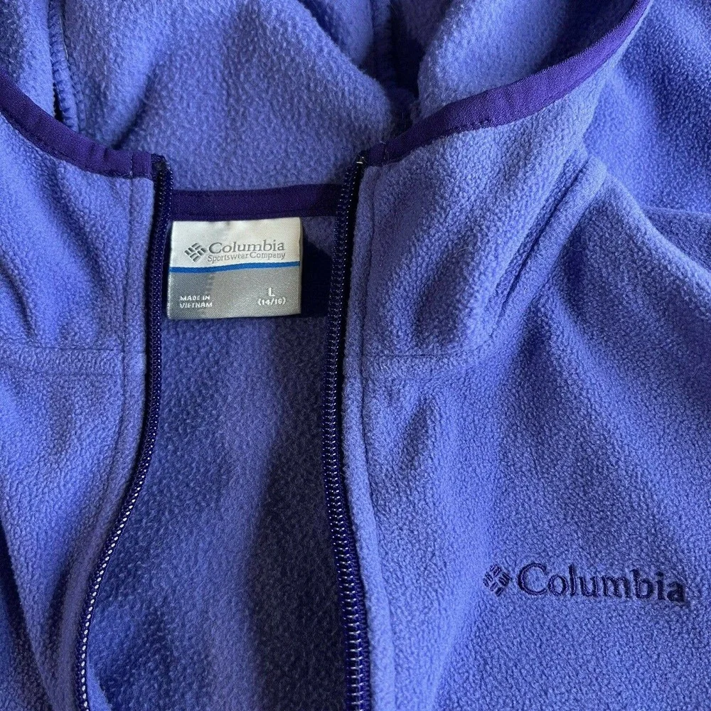Columbia Girls Fleece Hoodie Jacket Youth Size L (14/16) Purple Blue Full Zip‎